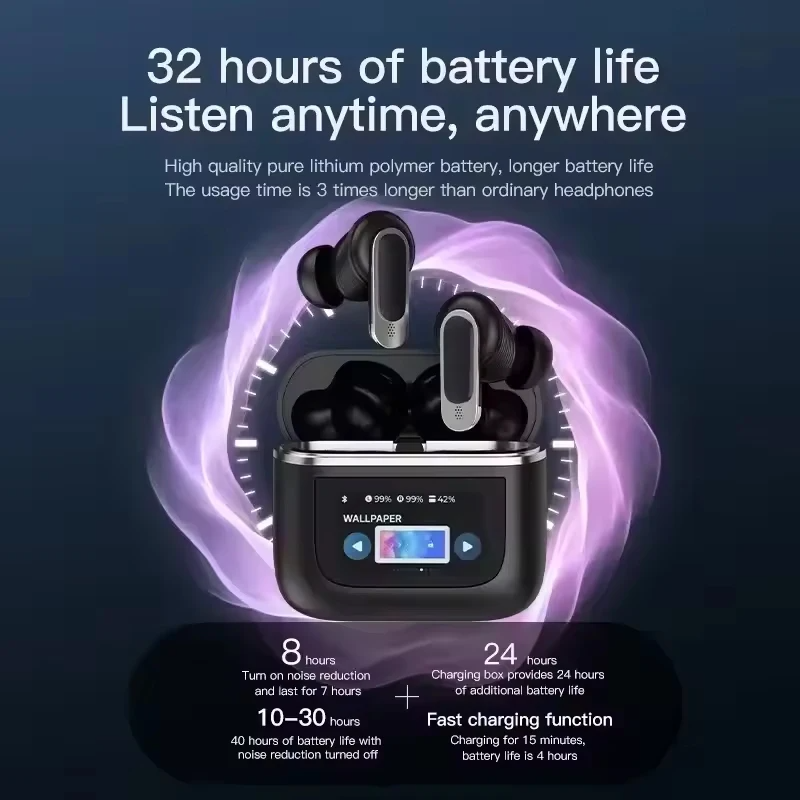 V8 Touch Screen Wireless Earbuds, Wireless Bluetooth ANC Headphones