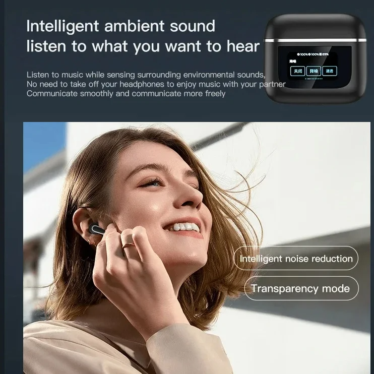 V8 Touch Screen Wireless Earbuds, Wireless Bluetooth ANC Headphones